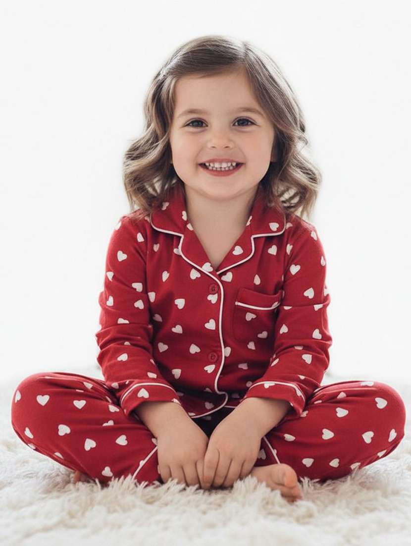 girls printed long sleeve nightwear pyjama set