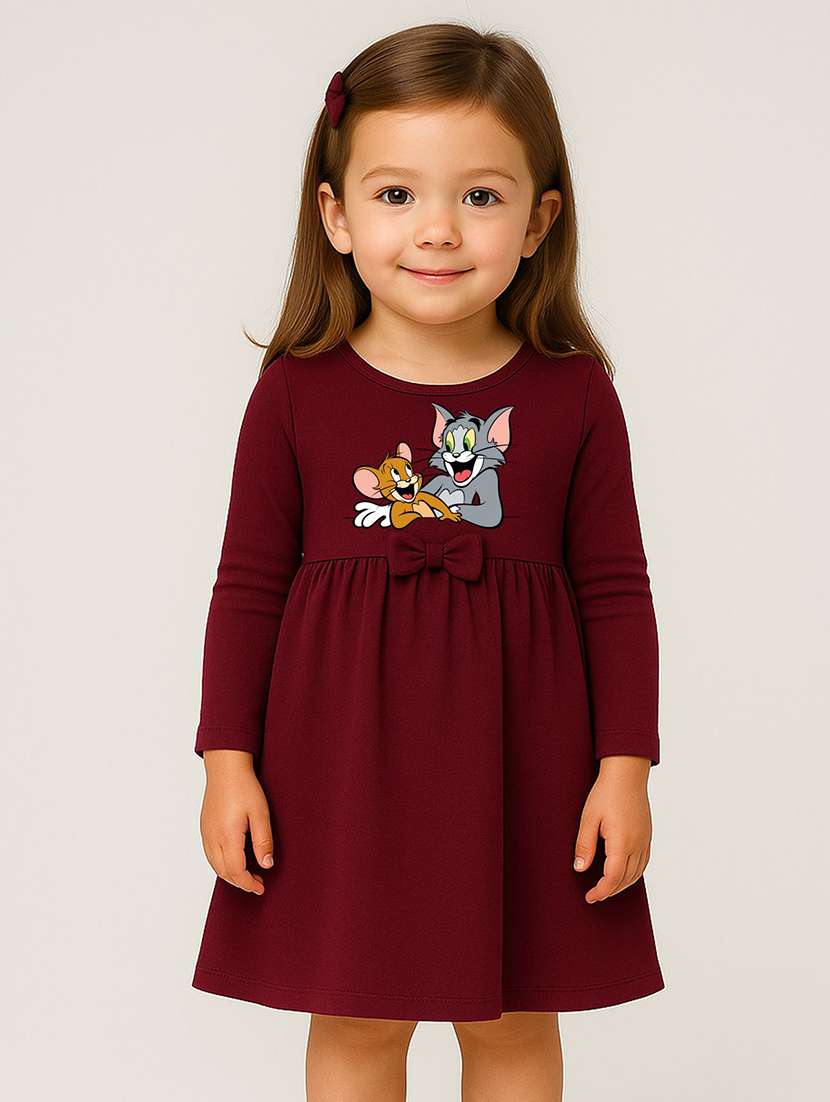 girls printed long sleeve a-line dress