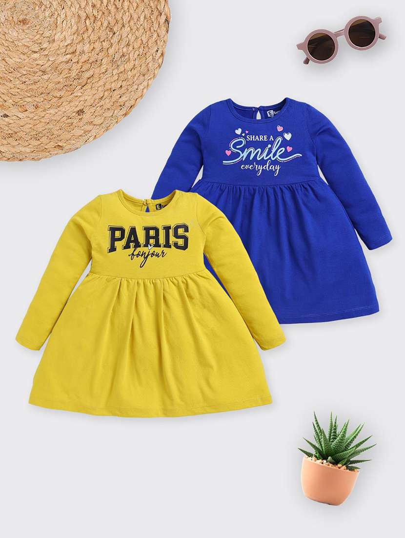 girls printed pack of 2 long sleeve a-line dress