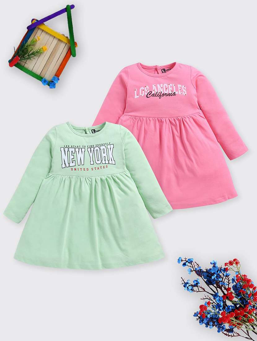 girls printed pack of 2 long sleeve a-line dress
