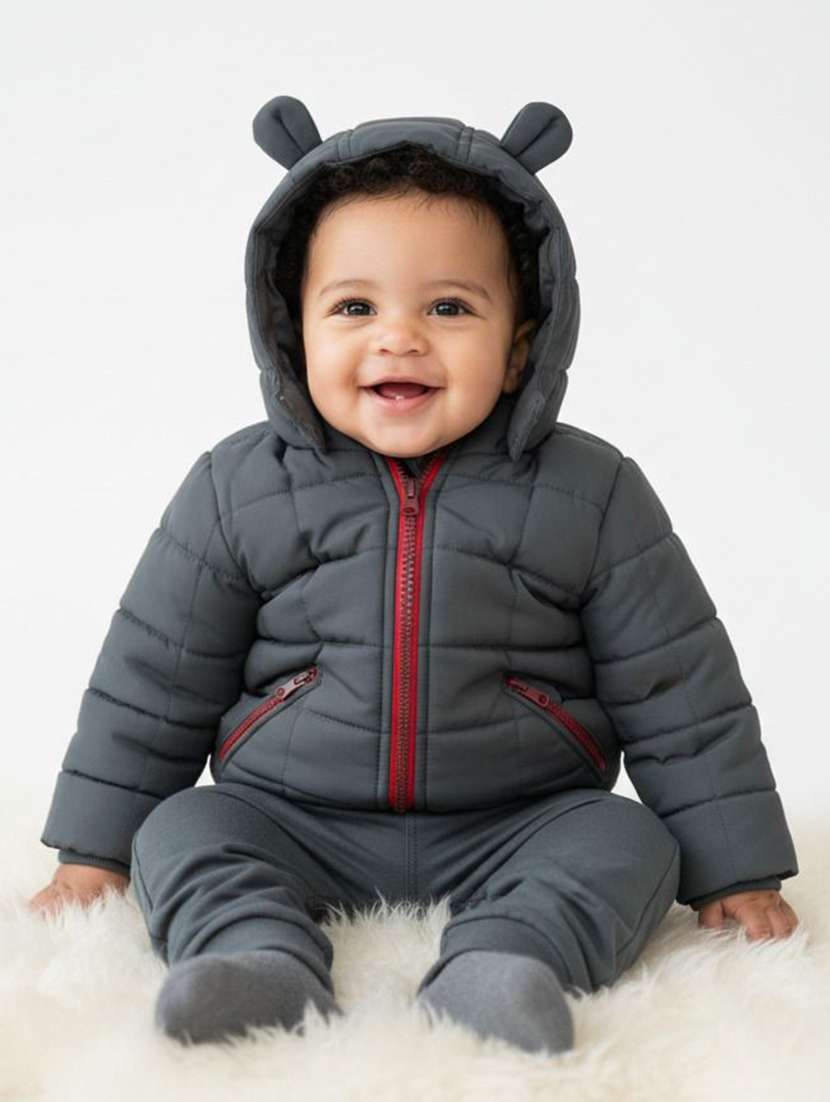 boys solid long sleeve hooded quilted jacket