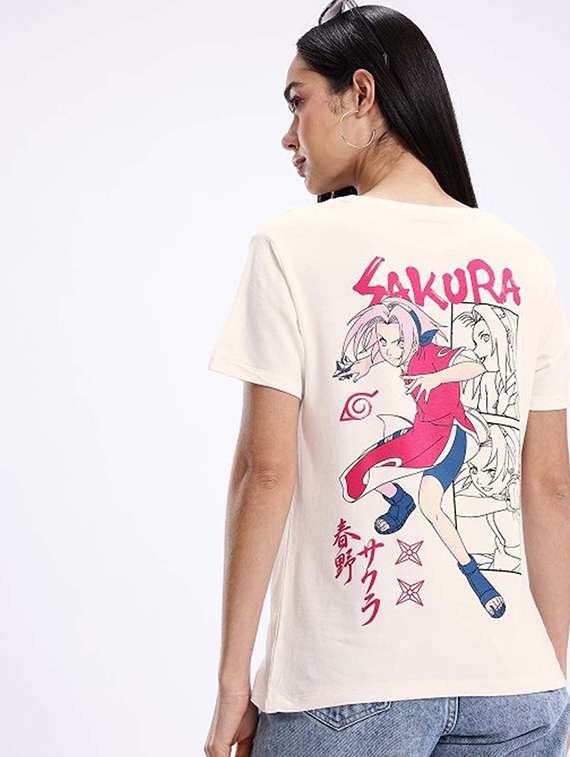 women front print round neck t-shirt