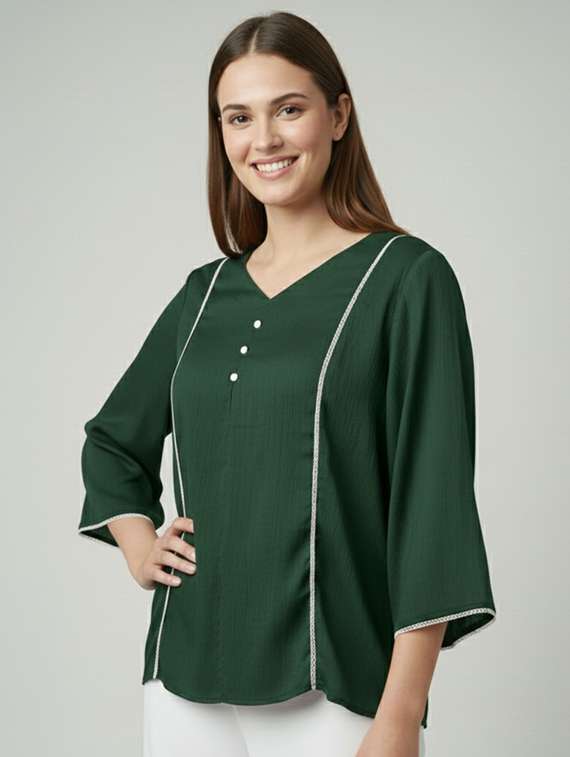 women solid bell sleeve regular top