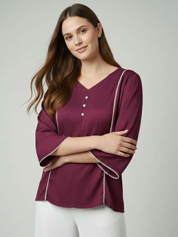 women solid bell sleeve regular top