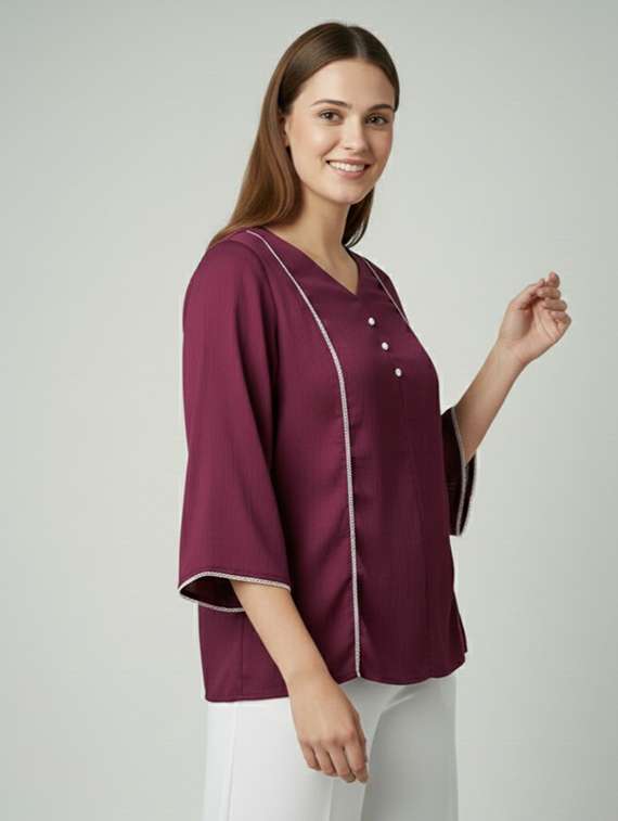 women solid bell sleeve regular top - 22277439 -  Standard Image - 3