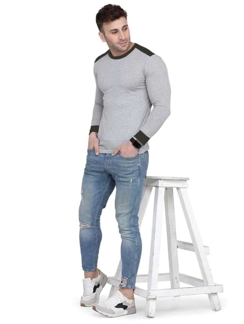 men color block long sleeve slim fit t-shirt - 22277491 -  Standard Image - 3