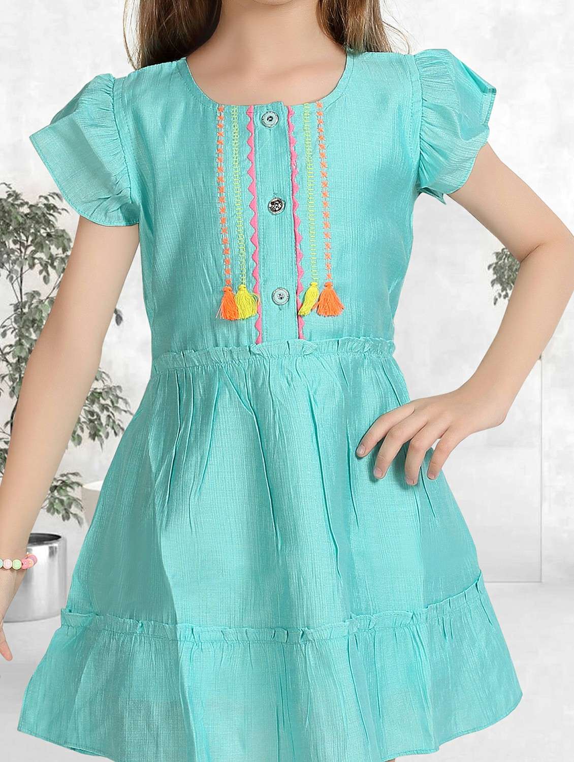 girls solid short sleeve tiered frock - 22277507 -  Standard Image - 5