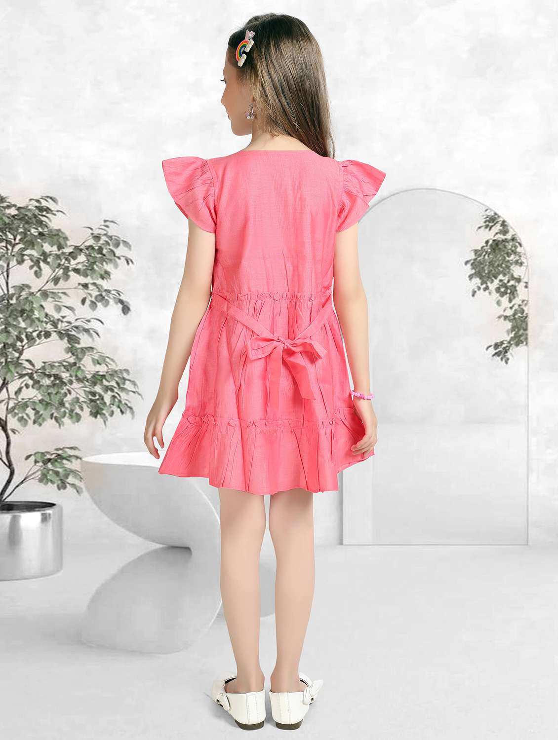 girls embroidered short sleeve tiered frock - 22277508 -  Standard Image - 3