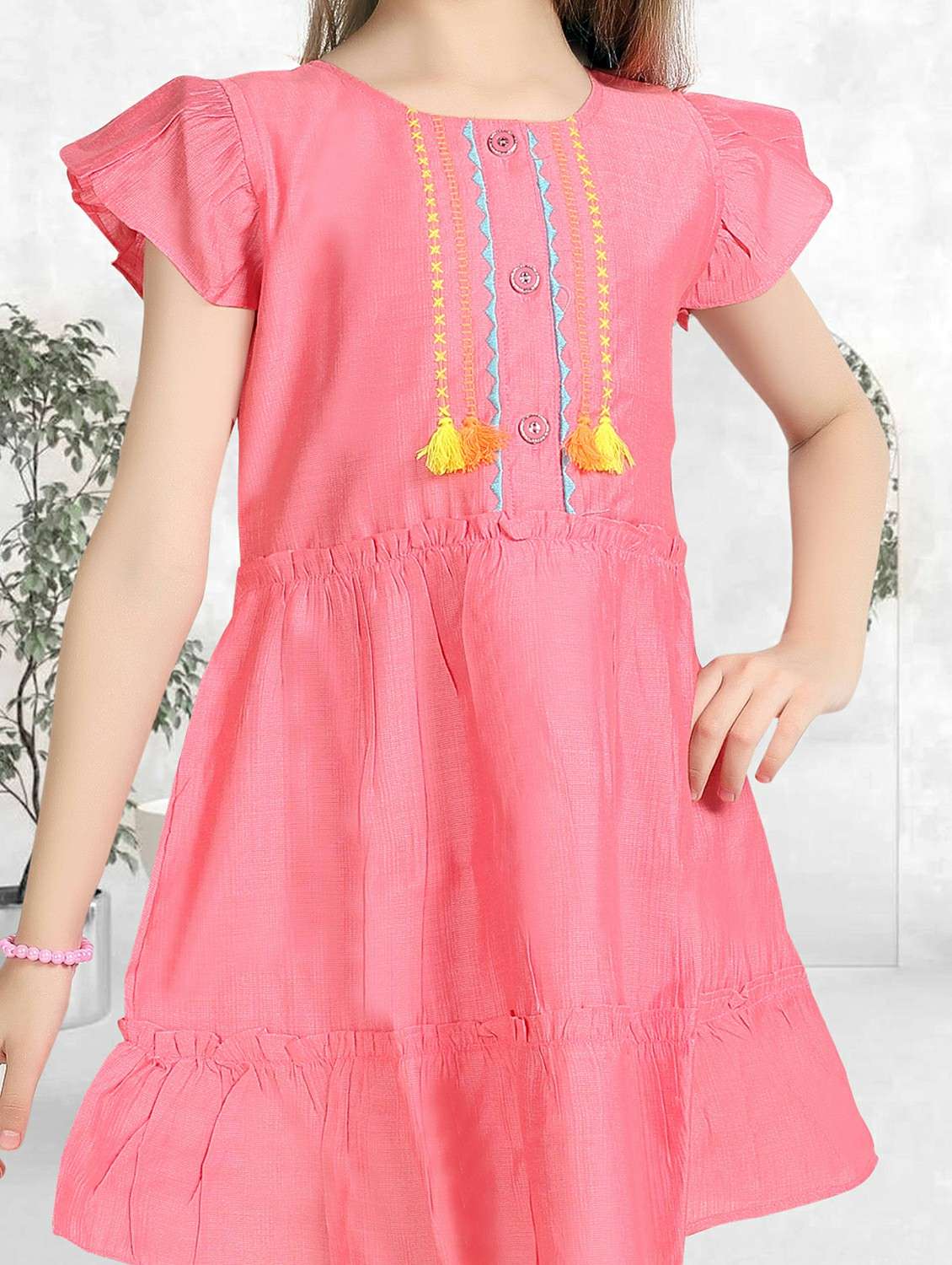 girls embroidered short sleeve tiered frock - 22277508 -  Standard Image - 5