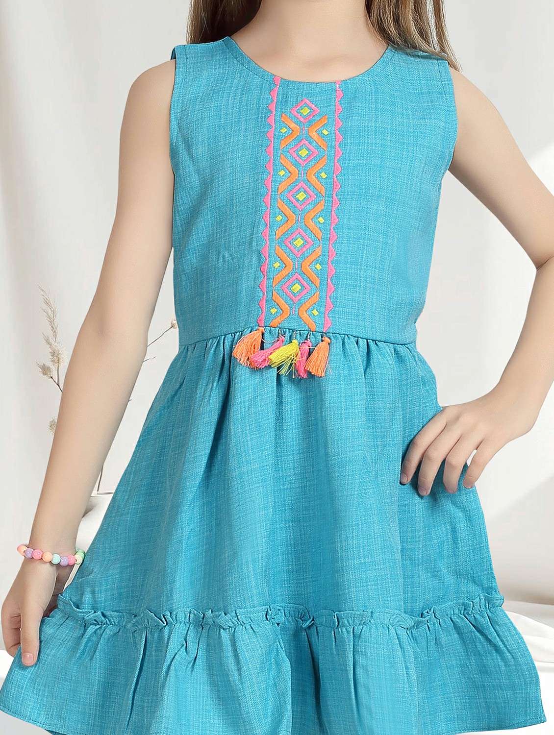 girls embroidered short sleeve tiered frock - 22277510 -  Standard Image - 5