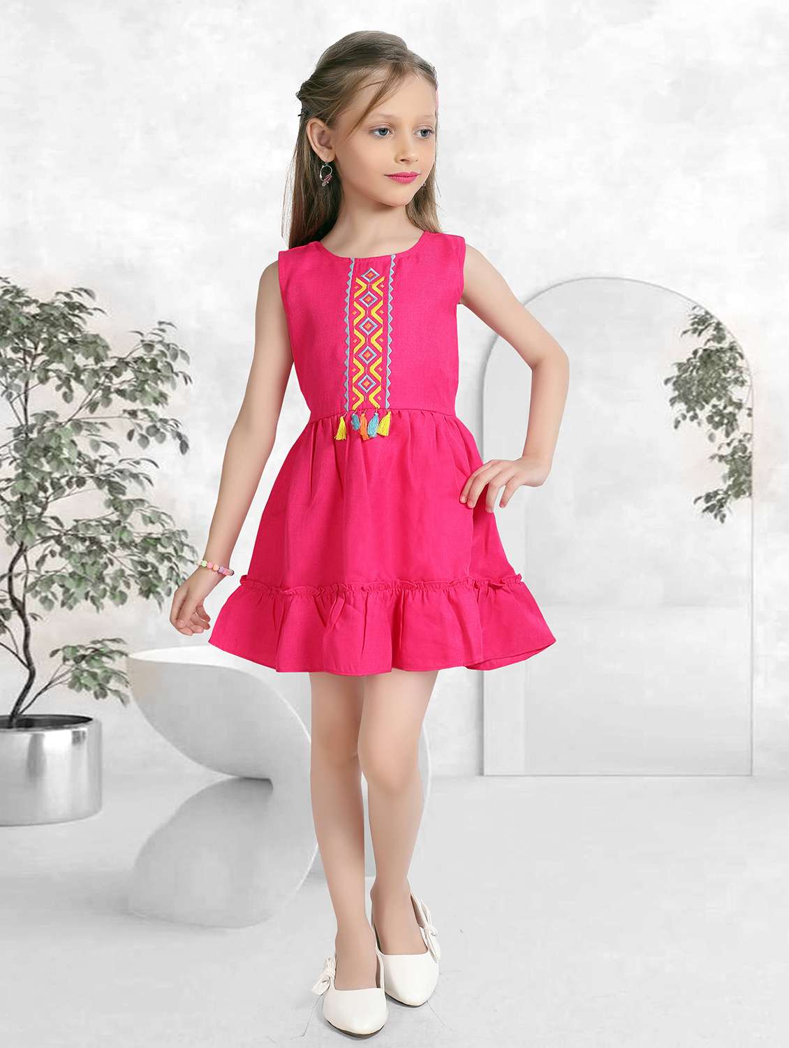 girls embroidered short sleeve tiered frock