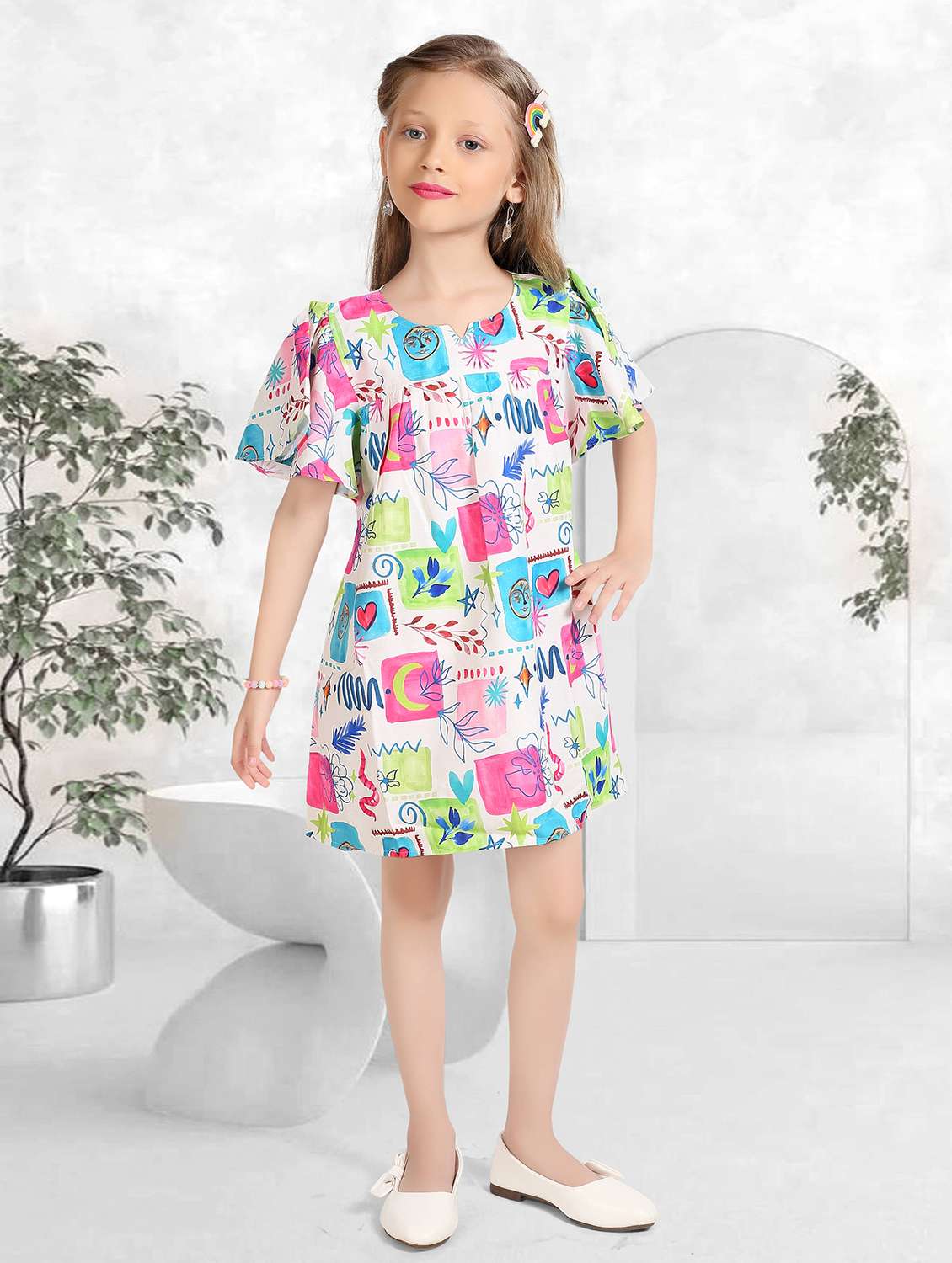 girls printed short sleeve a-line frock