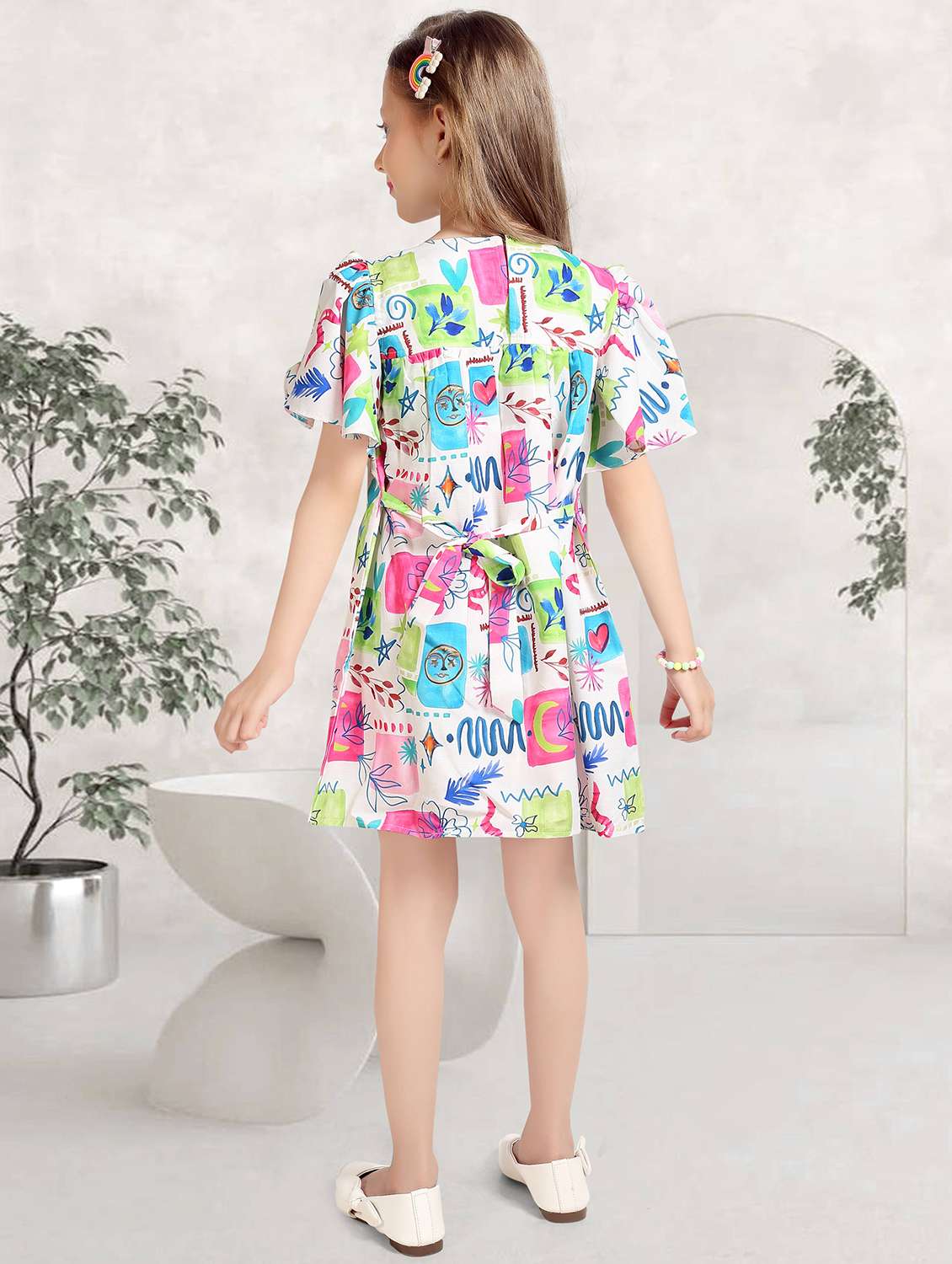 girls printed short sleeve a-line frock - 22277514 -  Standard Image - 3