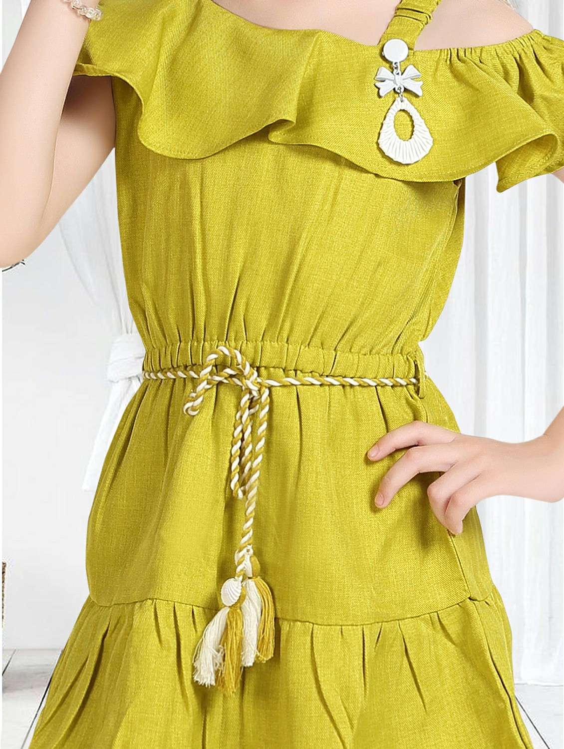 girls solid off shoulder tiered frock - 22277516 -  Standard Image - 5