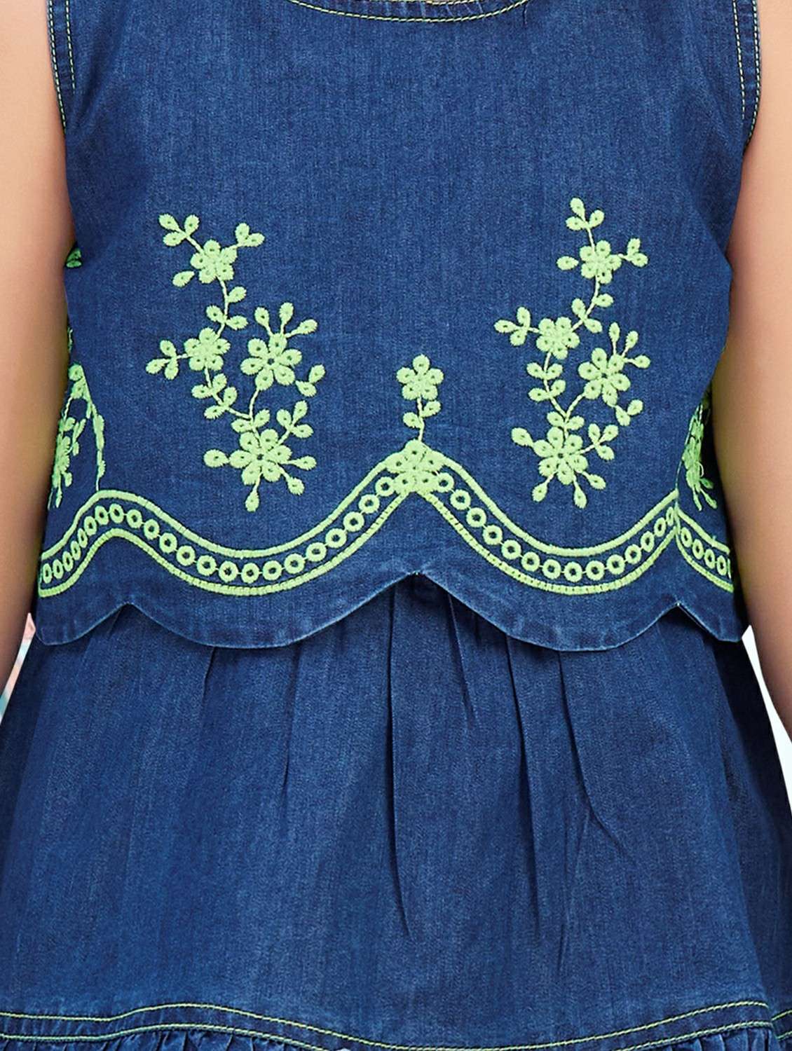 girls embroidered sleeveless denim tiered dress - 22277518 -  Standard Image - 5