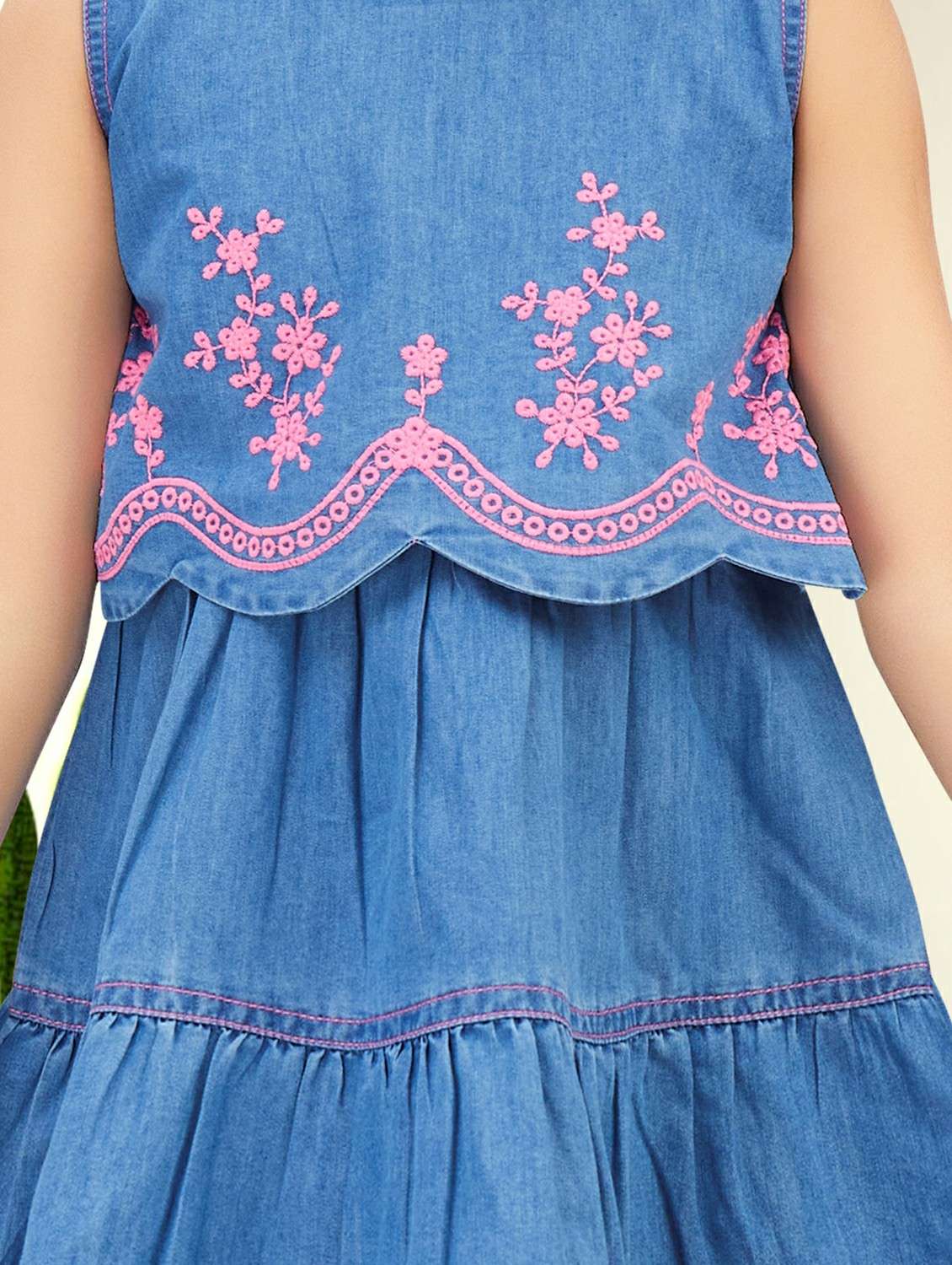 girls embroidered sleeveless denim tiered dress - 22277519 -  Standard Image - 5