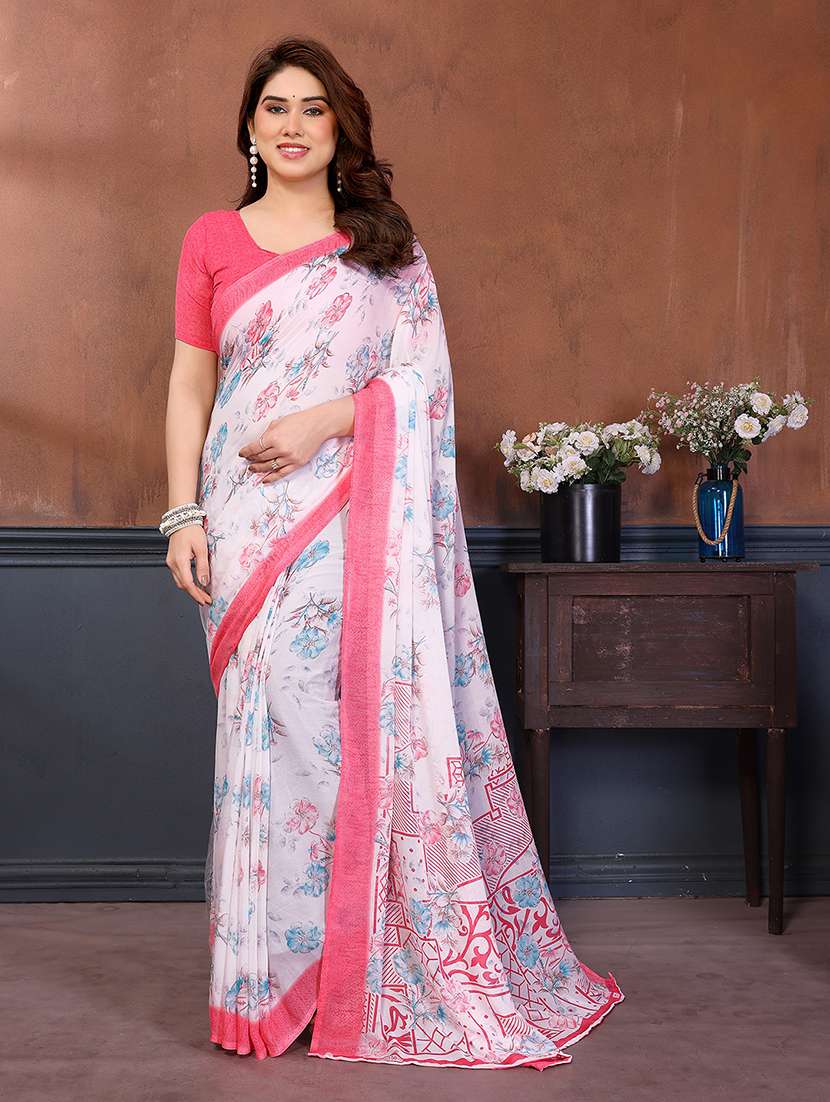 women printed casual wear saree with blouse