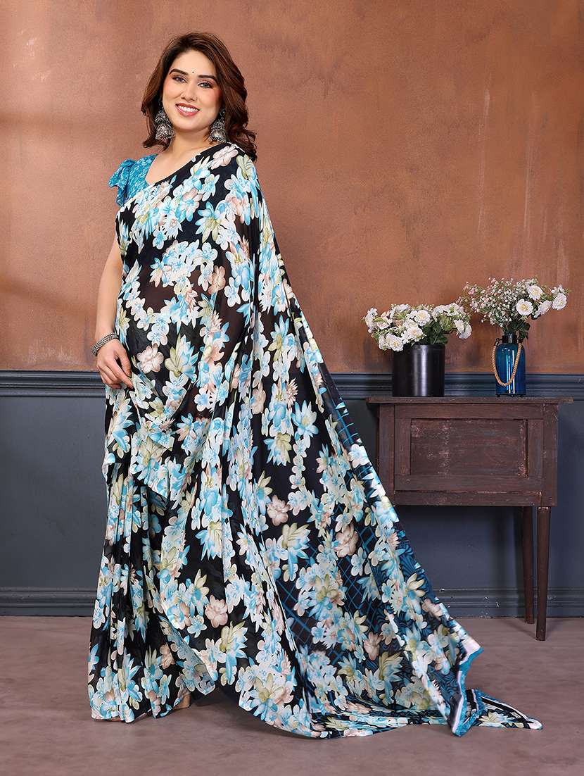 women printed casual wear saree with blouse