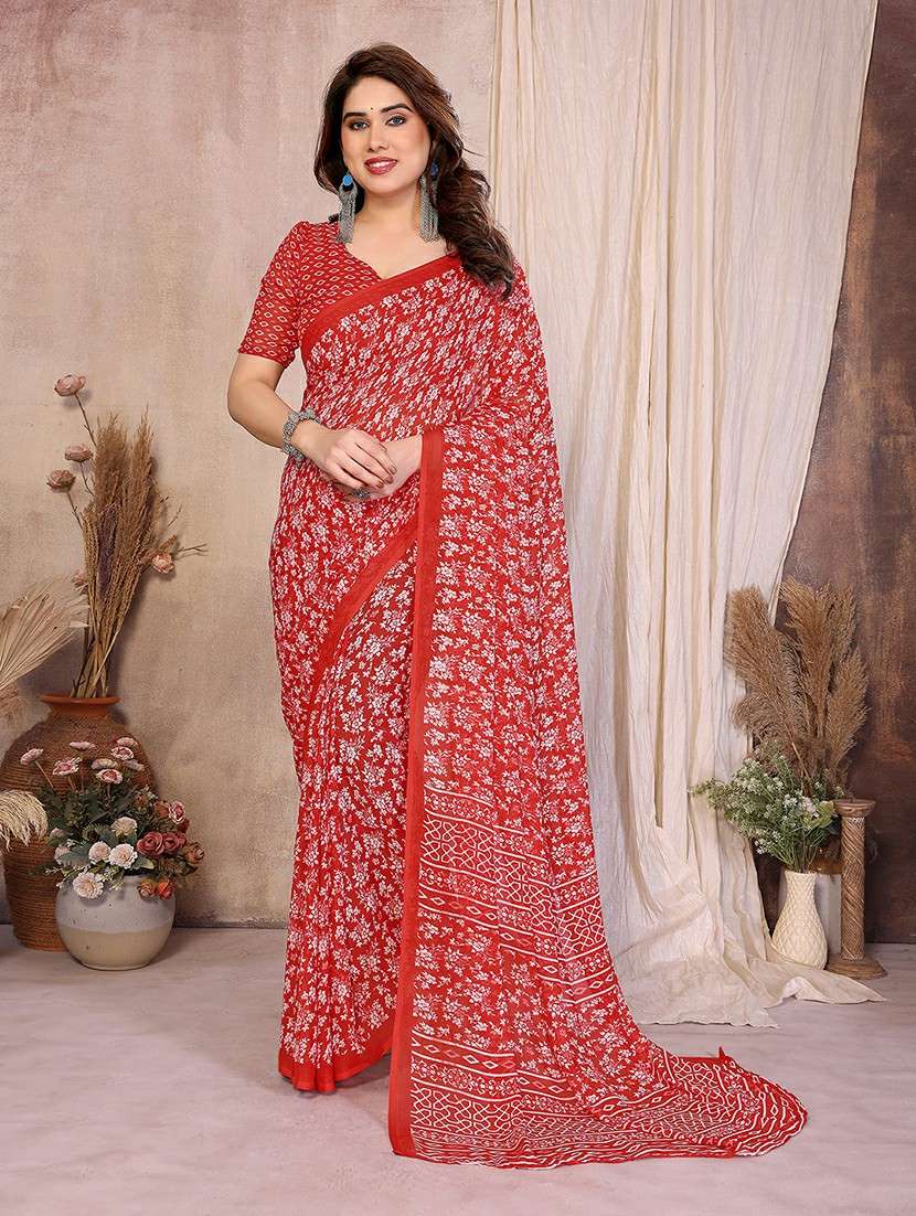 women printed casual wear saree with blouse