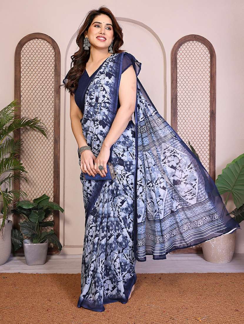 women printed casual wear saree with blouse