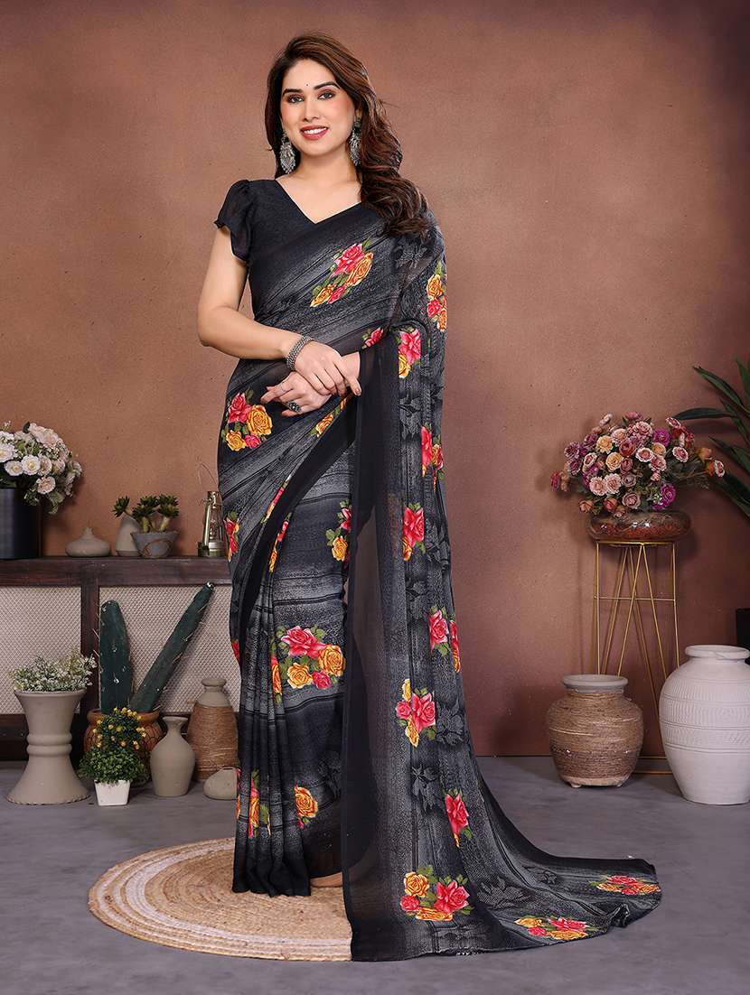 women printed casual wear saree with blouse