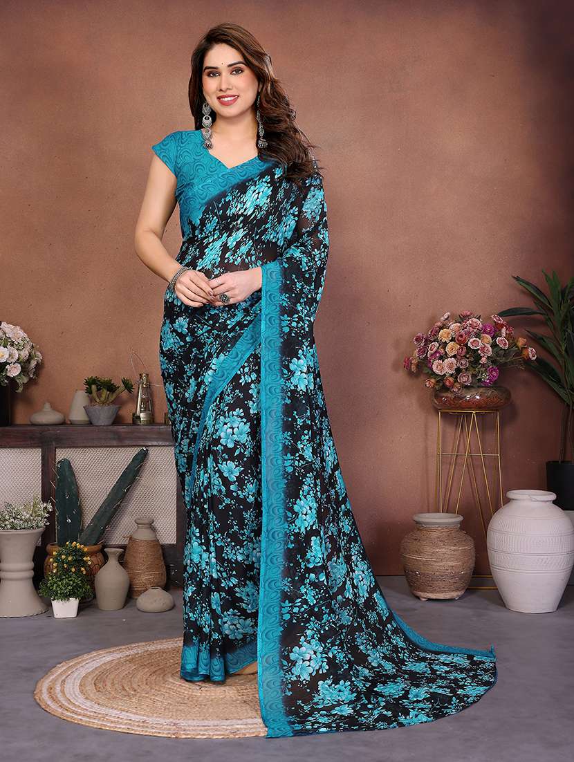 women printed casual wear saree with blouse