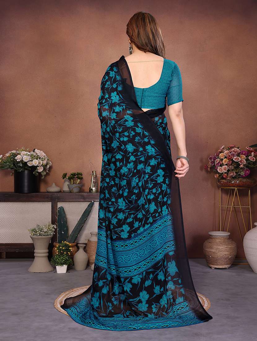 Women Printed Casual Wear Saree With Blouse - 22277556 -  Standard Image - 3