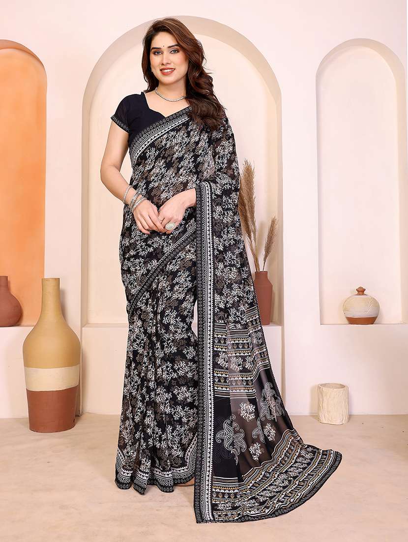 women printed casual wear saree with blouse