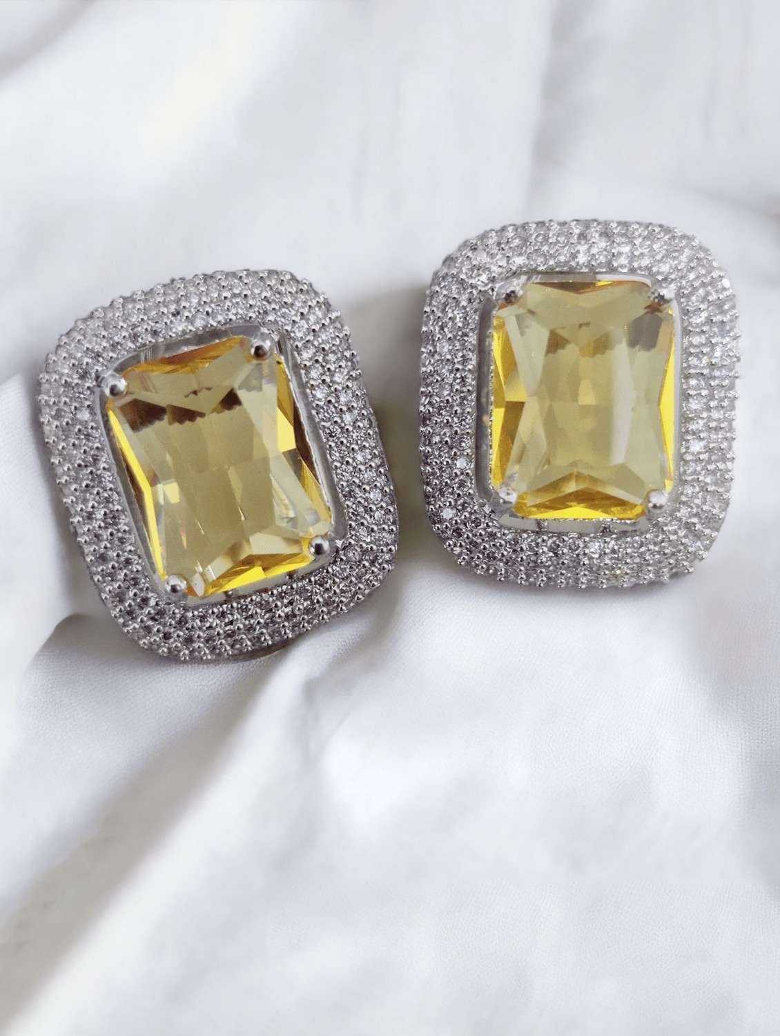 women yellow brass studs earring