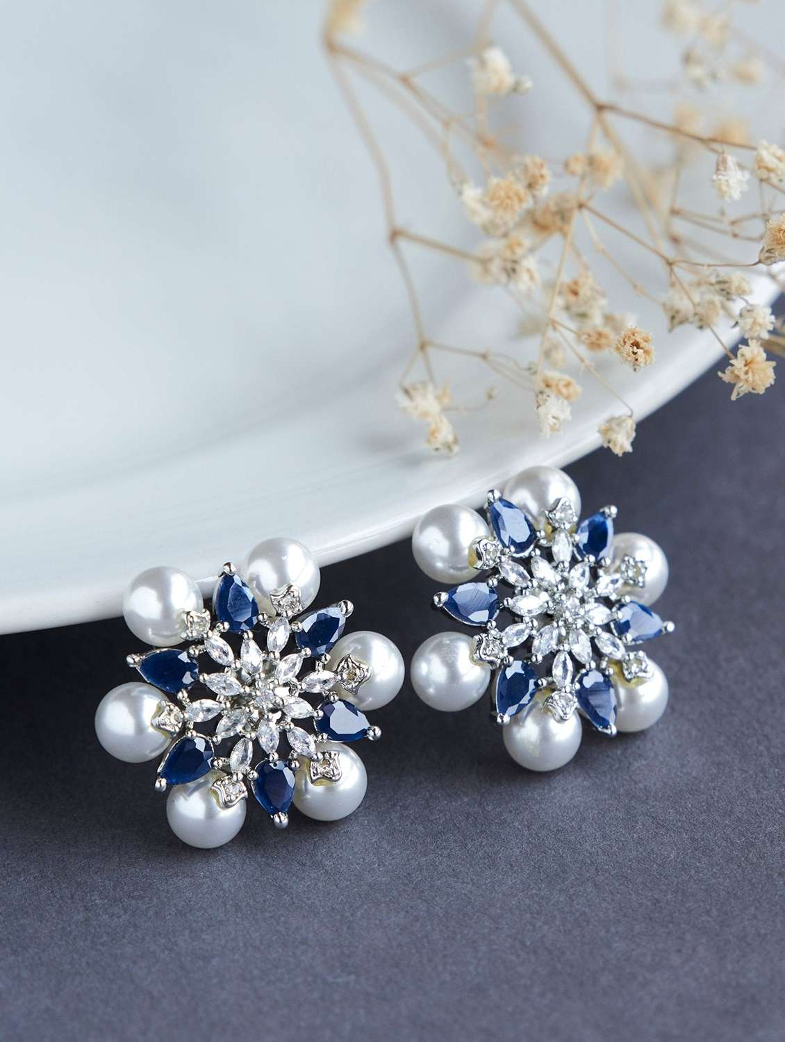 opal touch timeless beauty white pearl studded earrings