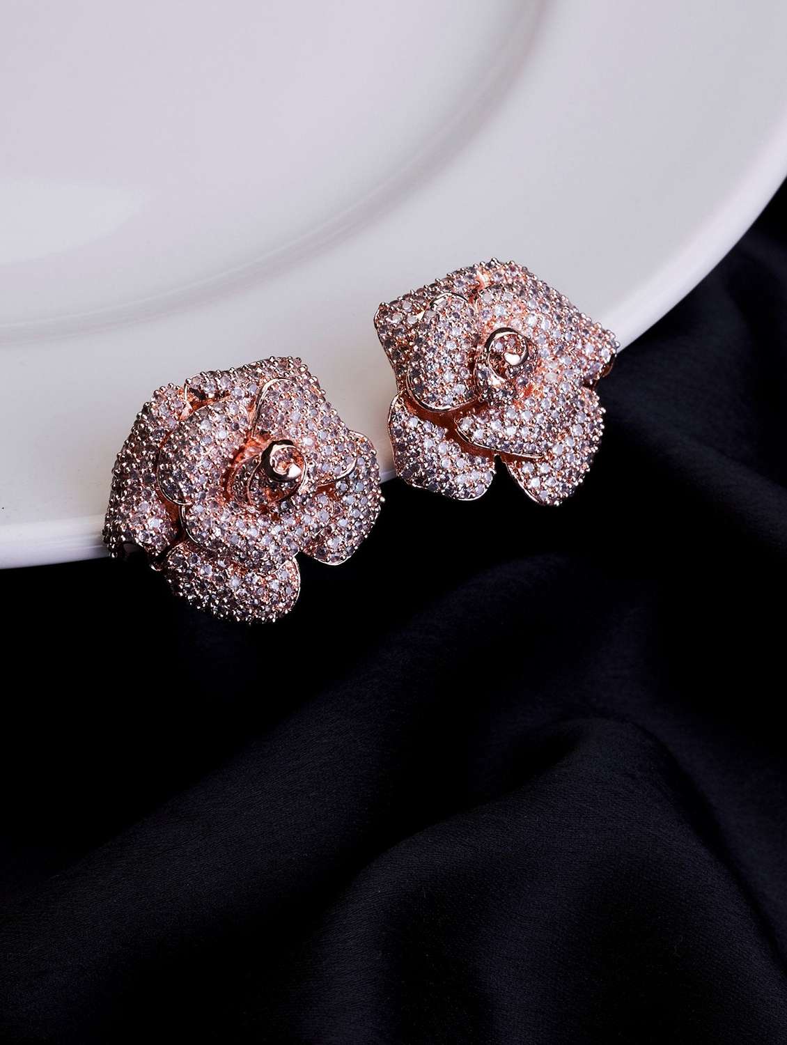 women brass floral studs earring