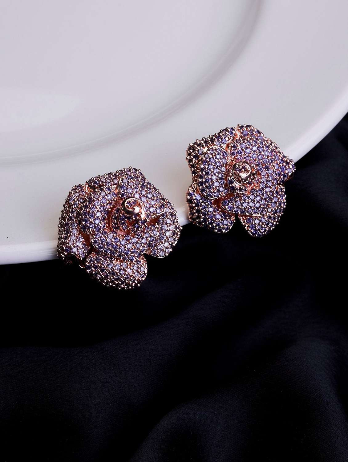 women brass floral studs earring