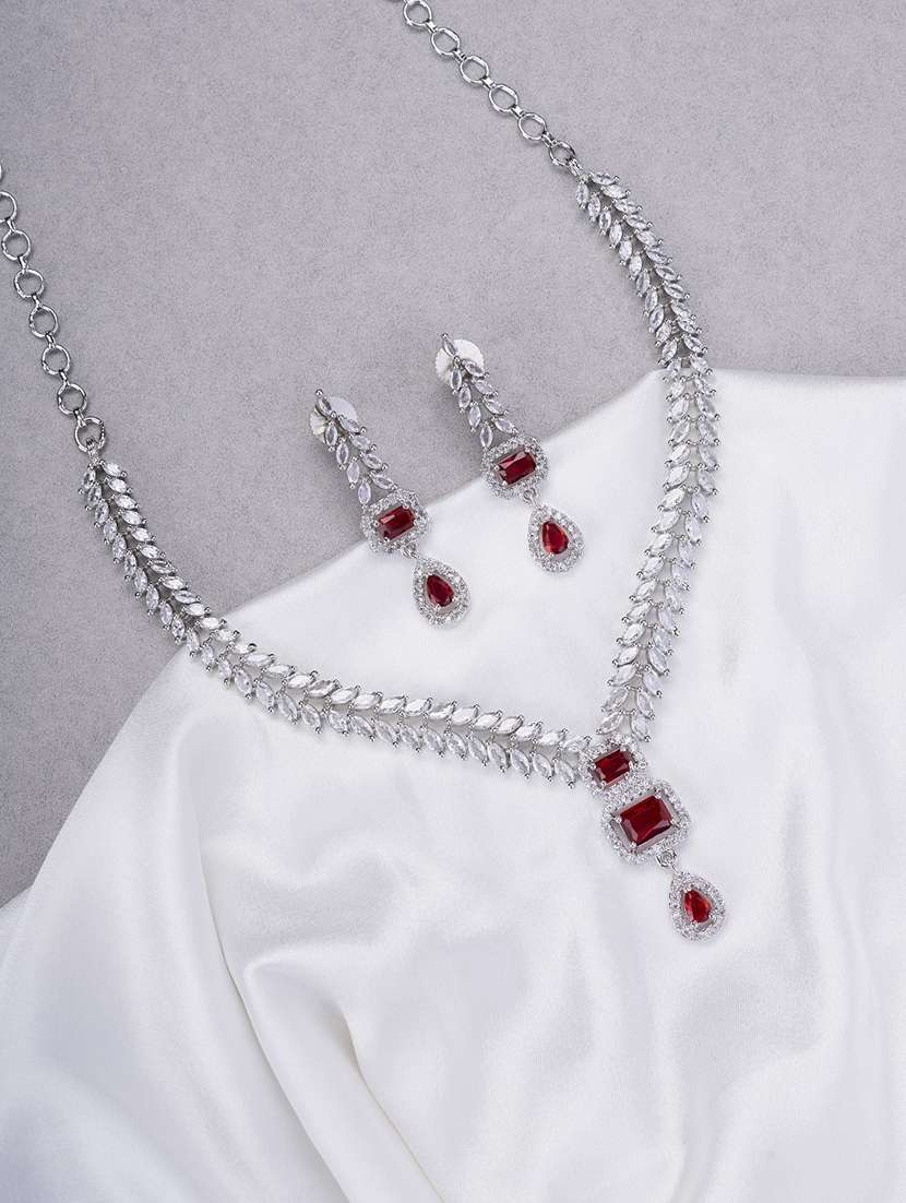 women stone studded necklace and earring set