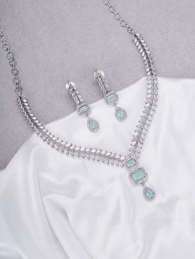 women stone studded necklace and earring set