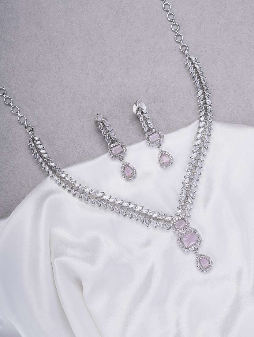 women stone studded necklace and earring set