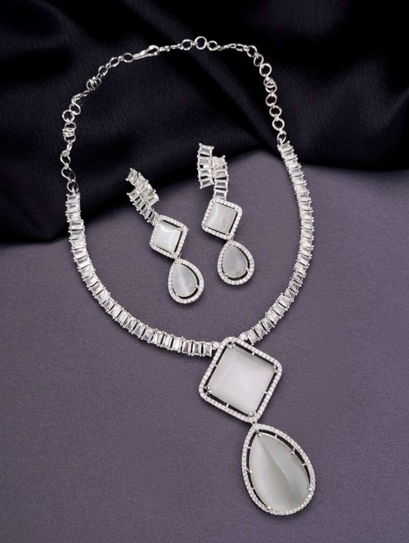 women stone studded necklace and earring set