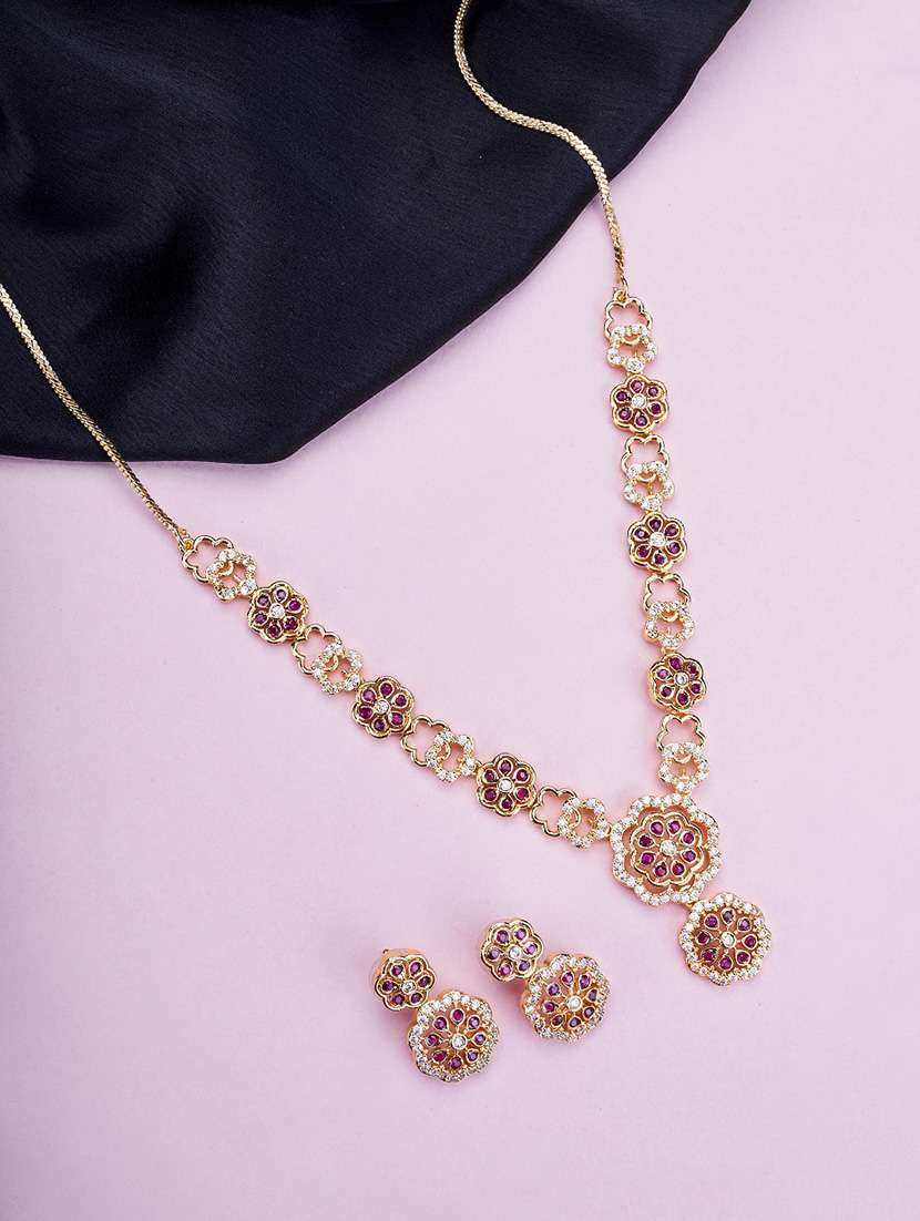 women stone studded necklace and earring set