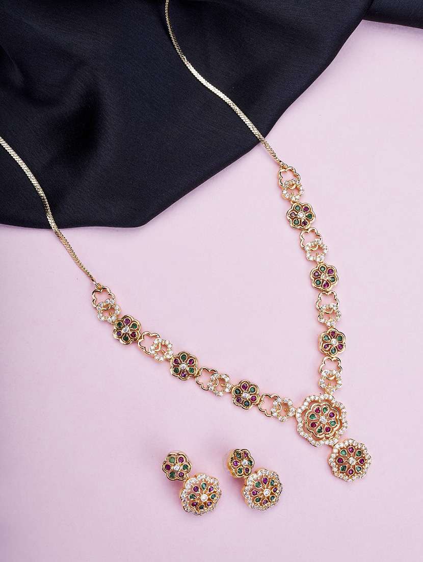 women stone studded necklace and earring set