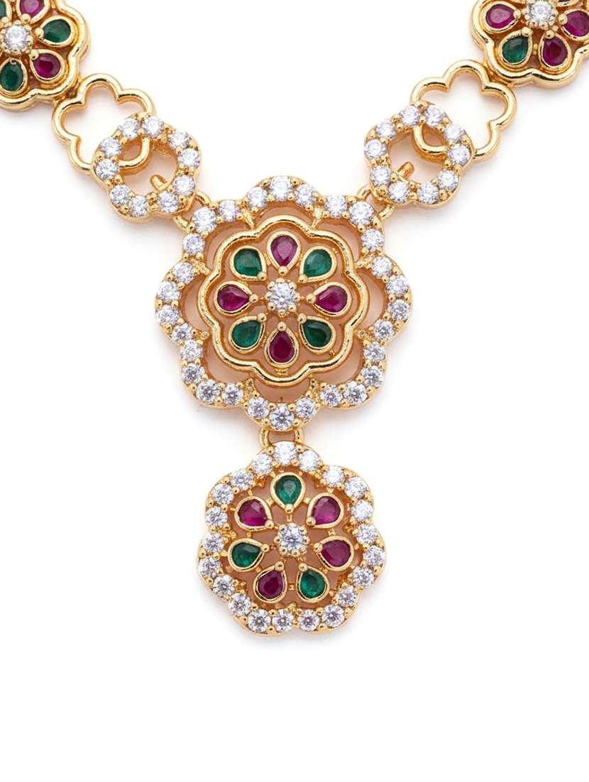 women stone studded necklace and earring set - 22278013 -  Standard Image - 3