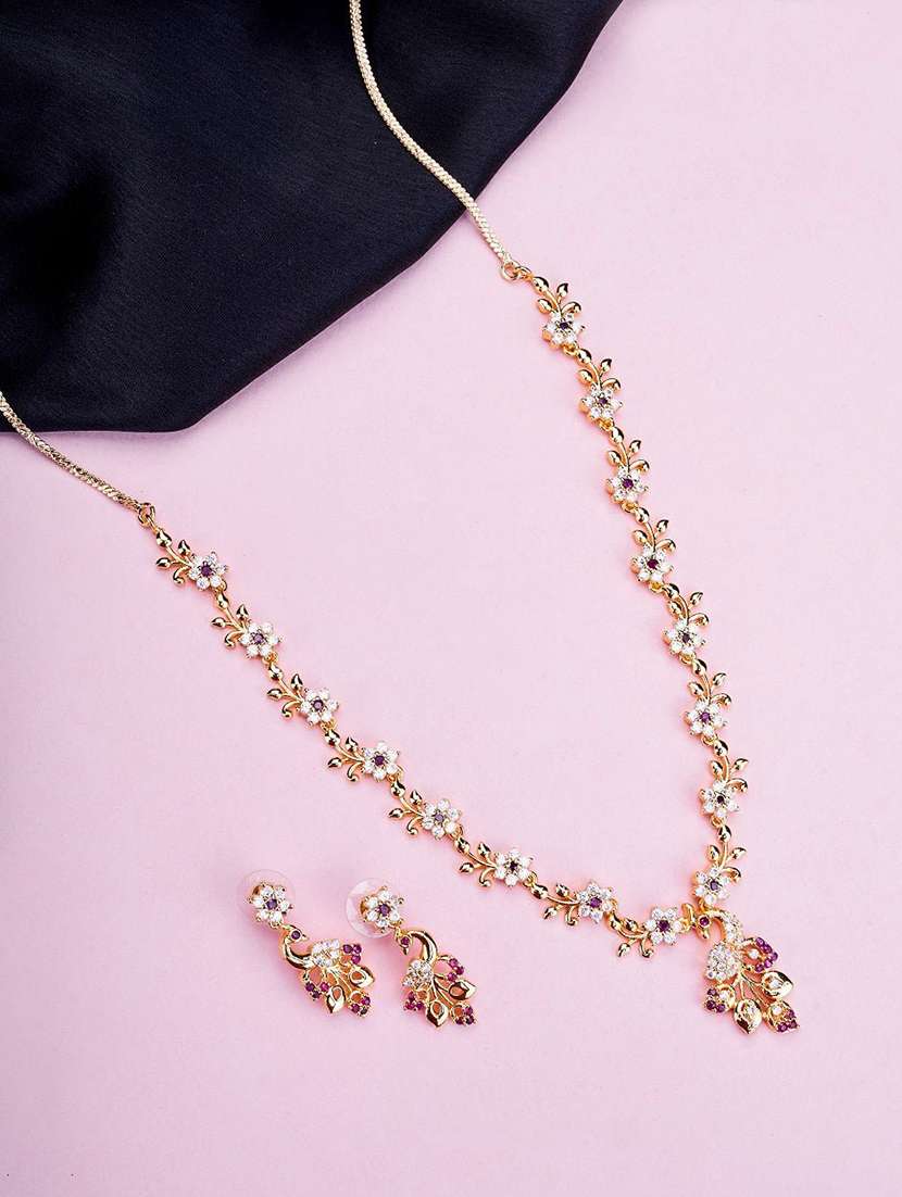 women stone studded necklace and earring set