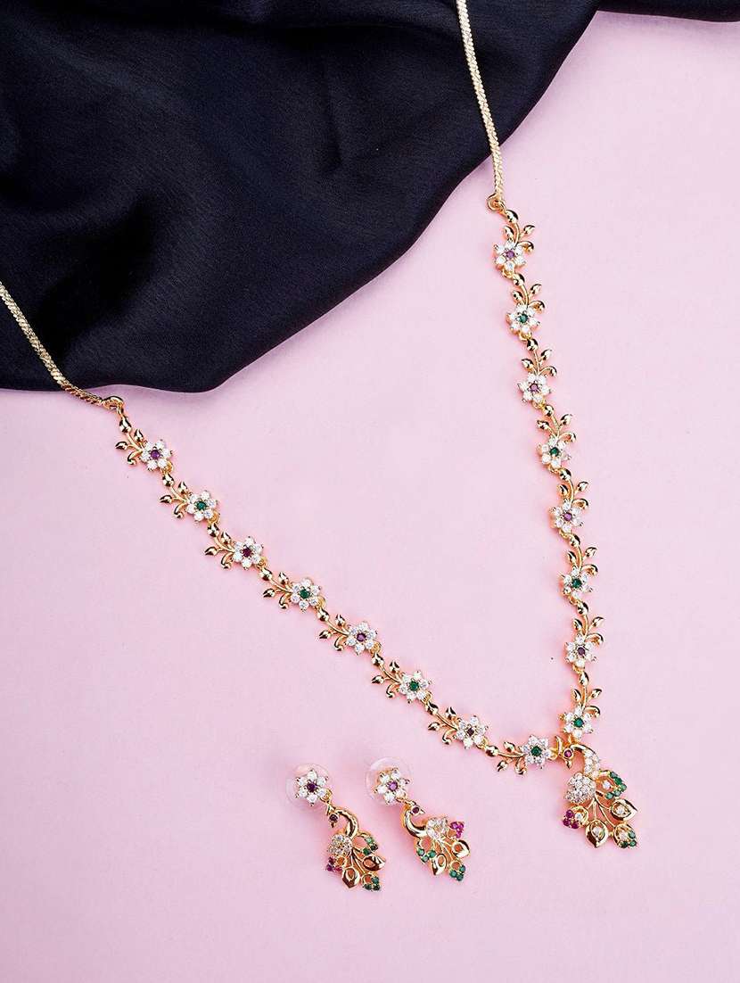 women stone studded necklace and earring set
