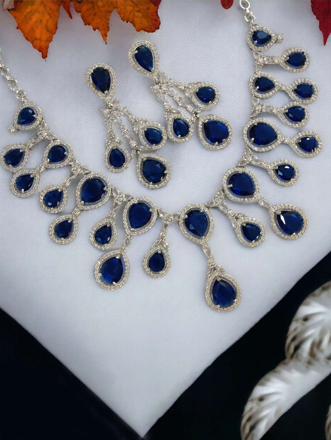 blue brass short necklace