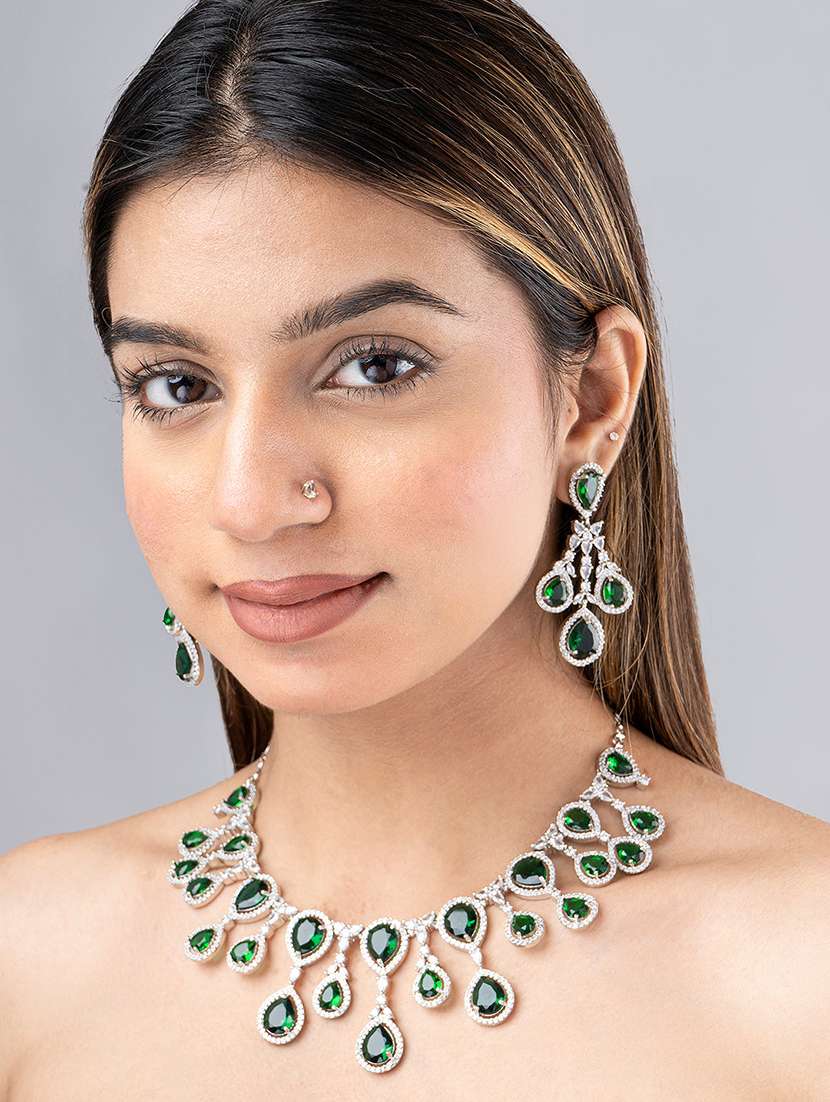 women stone studded necklace and earring set - 22278024 -  Standard Image - 3