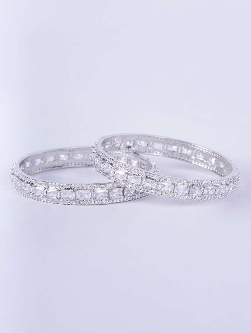 crystal cubic zirconia rhodium bangles (pack of 2) - 22278060 -  Standard Image - 3