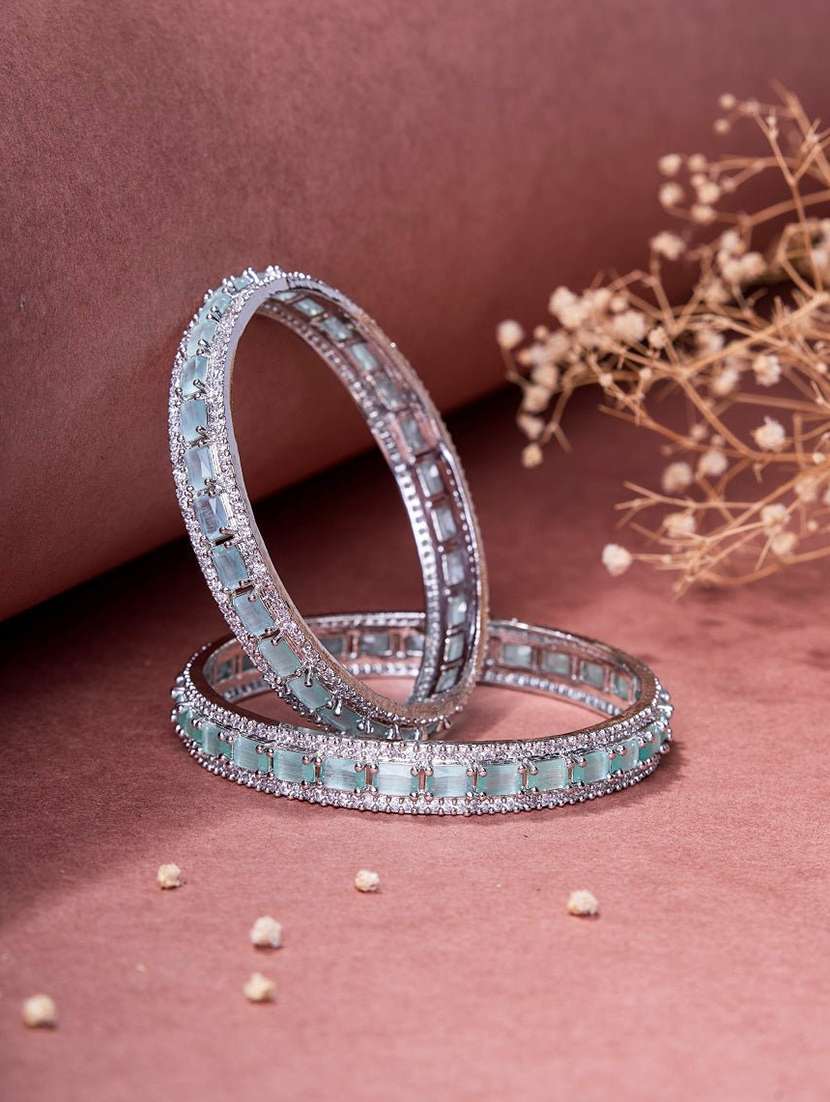 crystal cubic zirconia rhodium bangles (pack of 2)