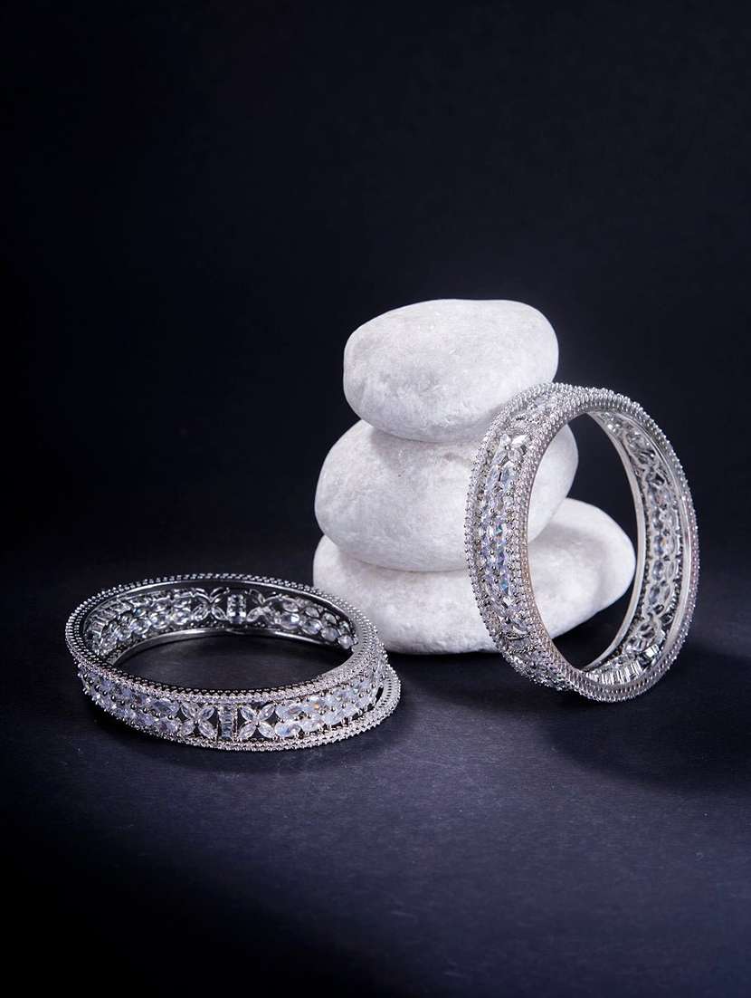 crystal fancy rhodium bangles (pack of 6)