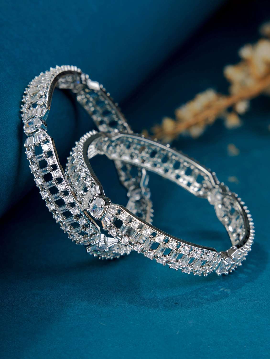 pure elegance rhodium bangles set (pack of 2)