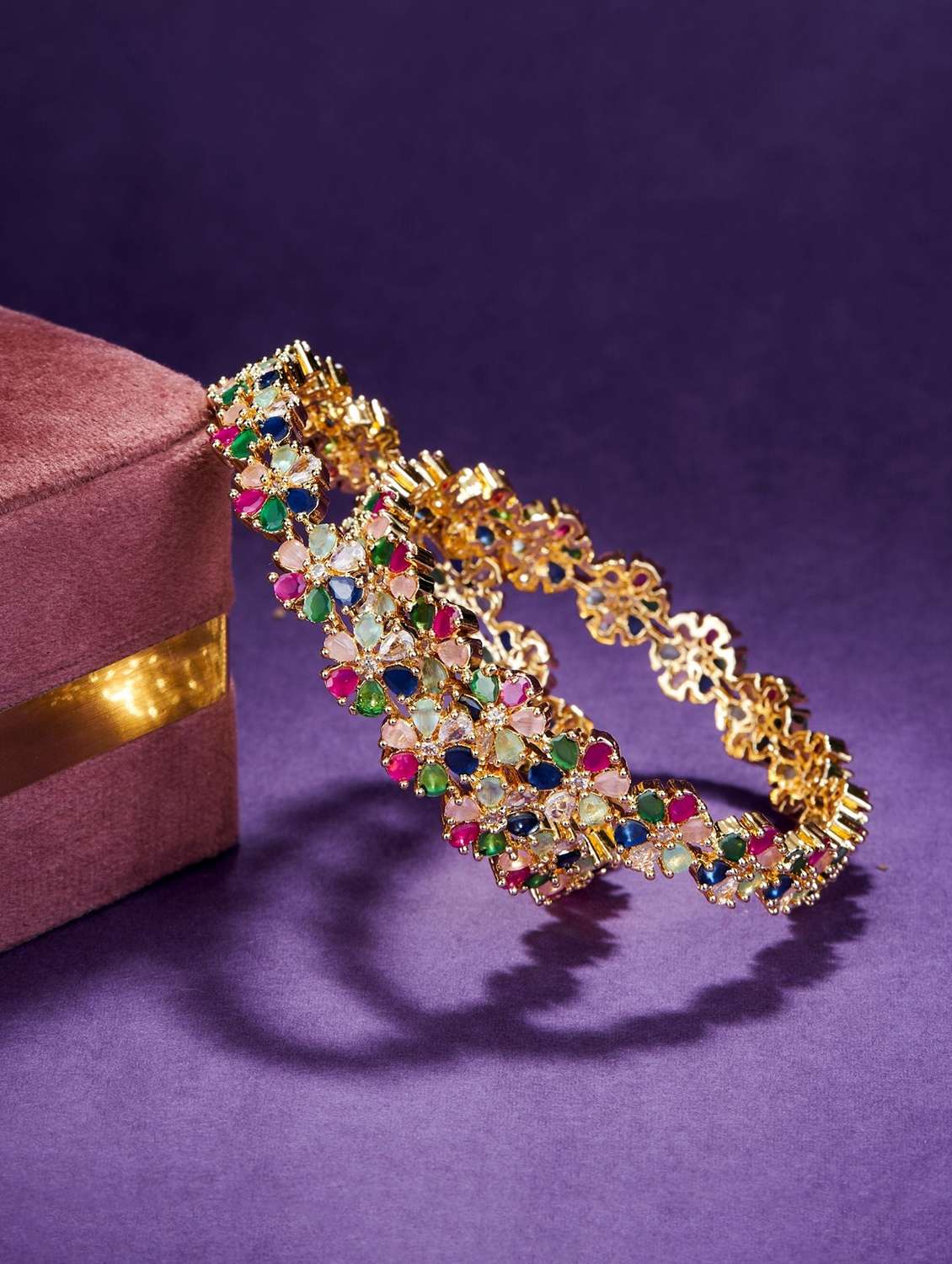 women multi colored brass bangle