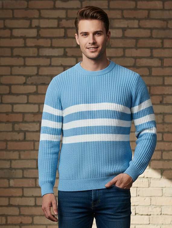 men striped long sleeve regular fit pullover 