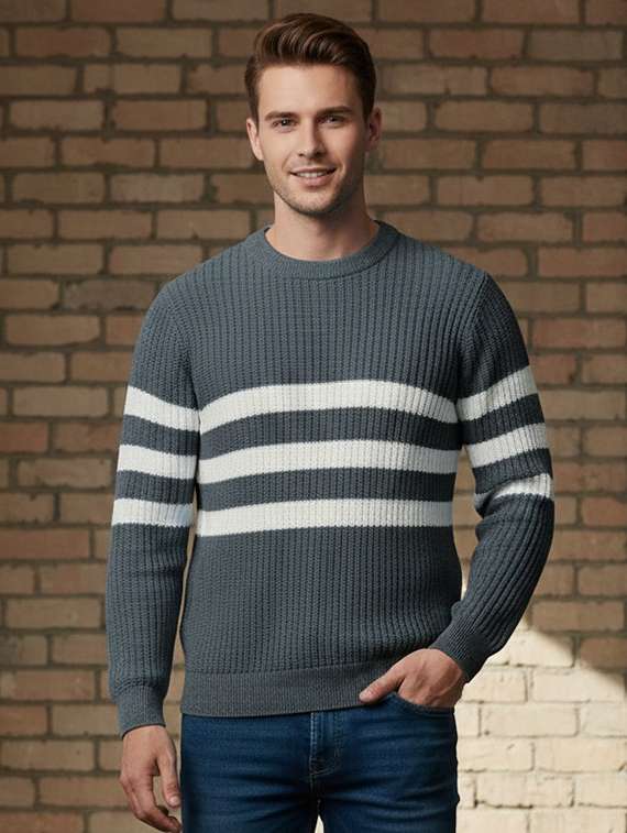 men striped long sleeve regular fit pullover 